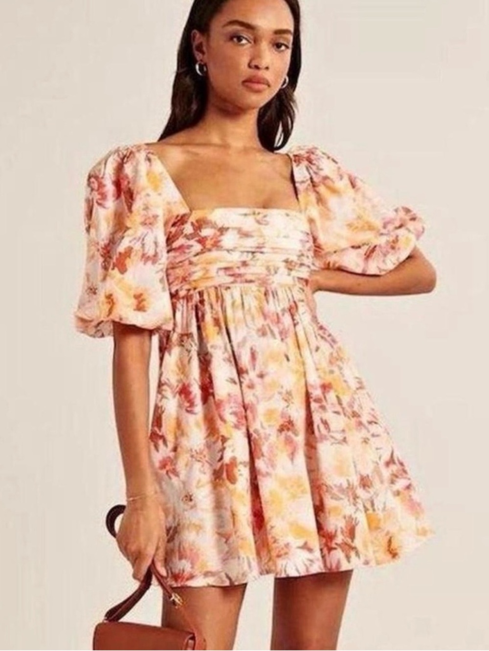 Abercrombie Floral Square-Neck Puff Sleeve Mini Dress Small